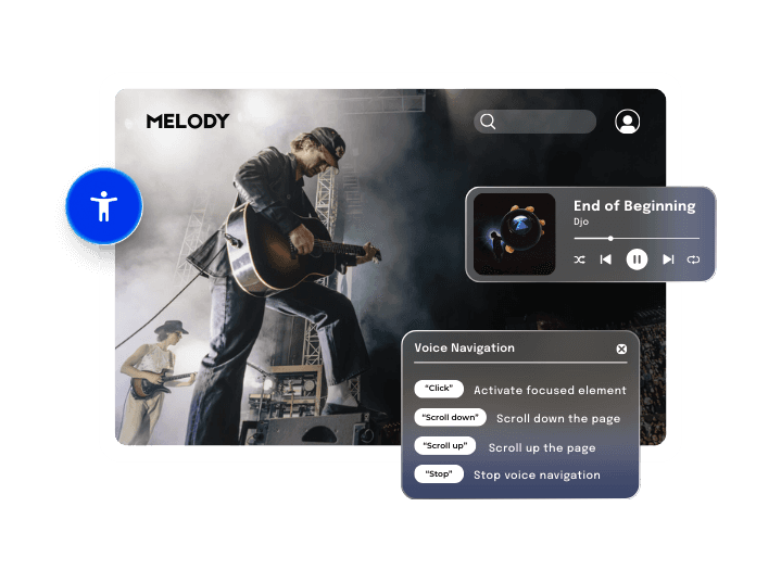 Music streaming platform with voice navigation accessibility features