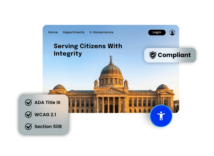 Government website showing capitol building with accessibility compliance badges