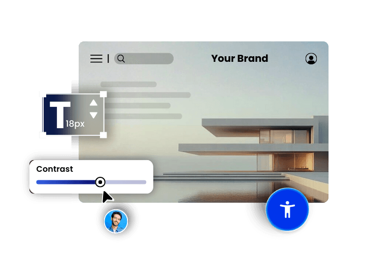 Tech brand website with contrast and text size accessibility controls
