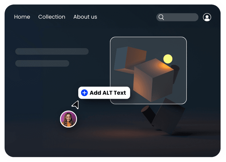 A website editor with an Add ALT Text button beside an image that has none