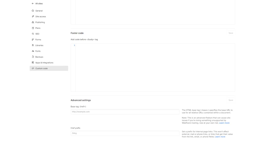 Screenshot of Adding WebAbility Code to Webflow