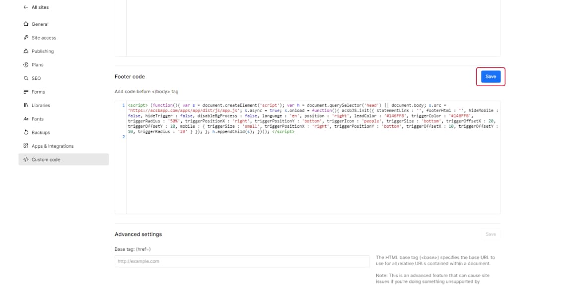 Screenshot of Saving Changes in Webflow